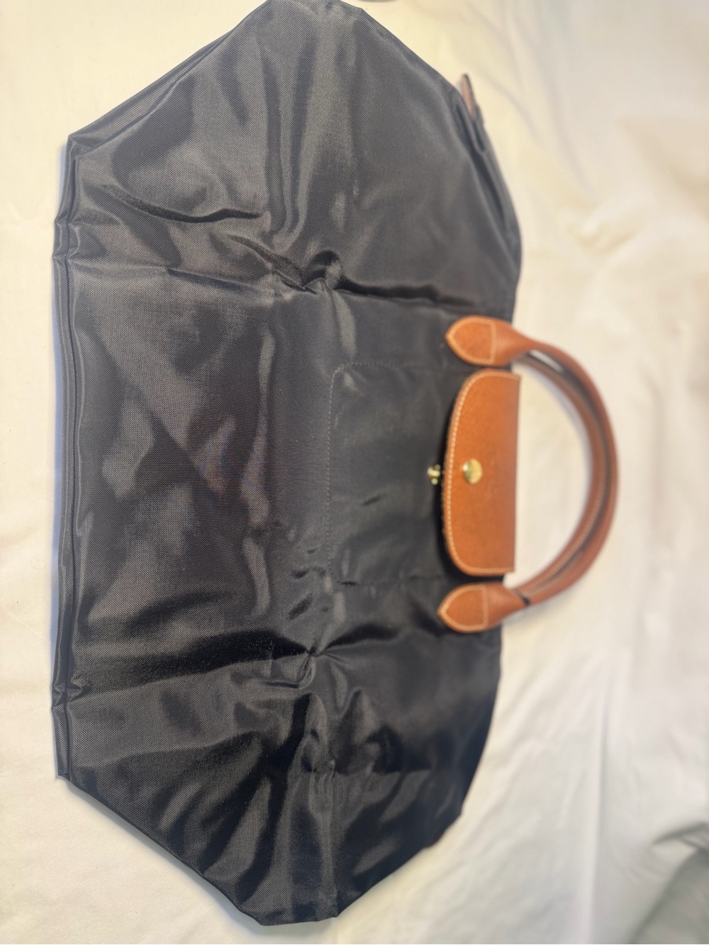 Longchamp Black Nylon Tote with Brown Leather Handles